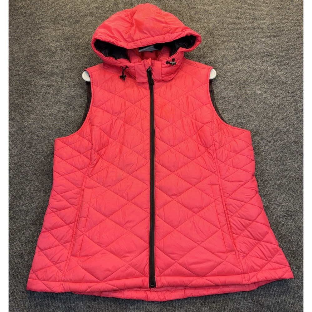 Tek Gear Women's XL Pink Quilted Hooded Puffer Vest Full Zip Lightweight